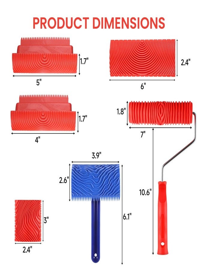 Serplex® 6Pcs Wood Graining Tool Set, Wood Grain Roller Painting Tool with Handle, Paint Roller Tool Kit Multi Sizes Rubber Graining Roller Tools for Wall, DIY Wooden Craft, Art Painting - Image 2